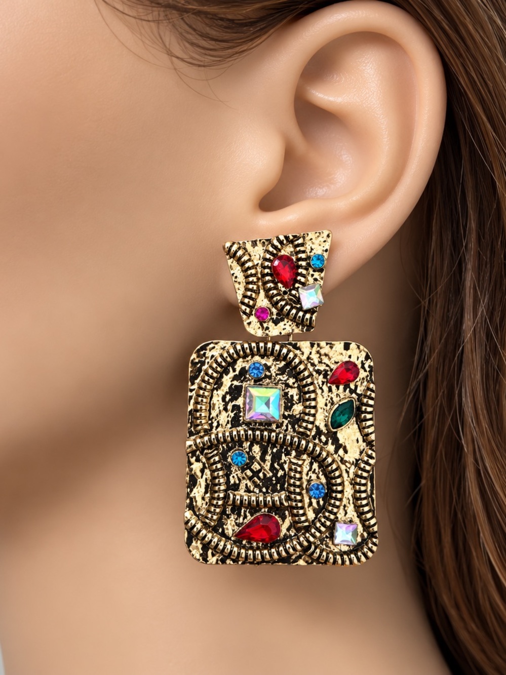 Gold-Tone Multicolor Statement Drop Earrings